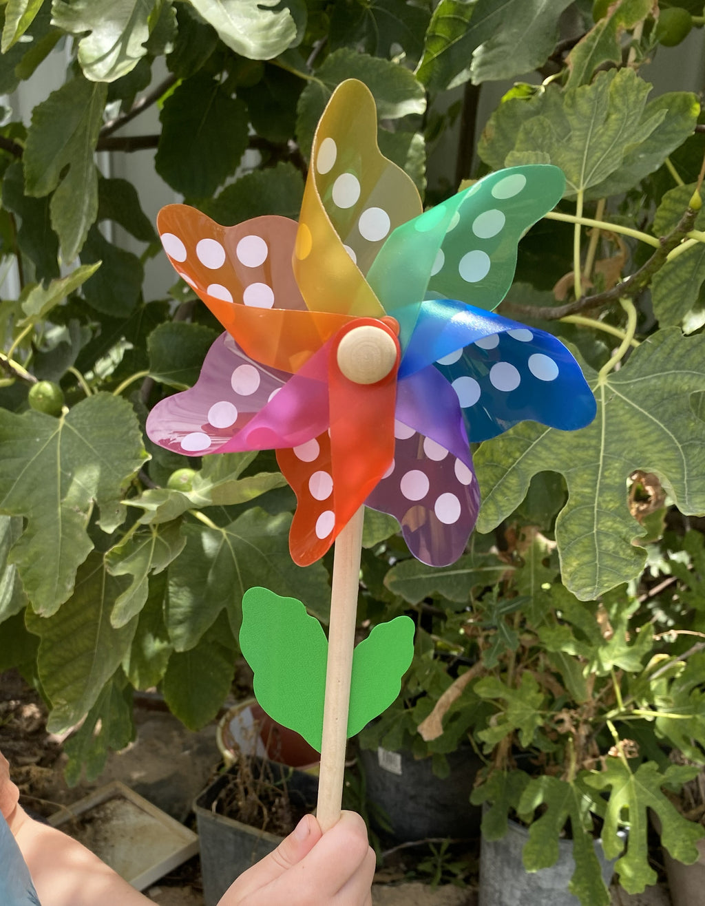 Rainbow Polka Dot Wooden Pinwheel