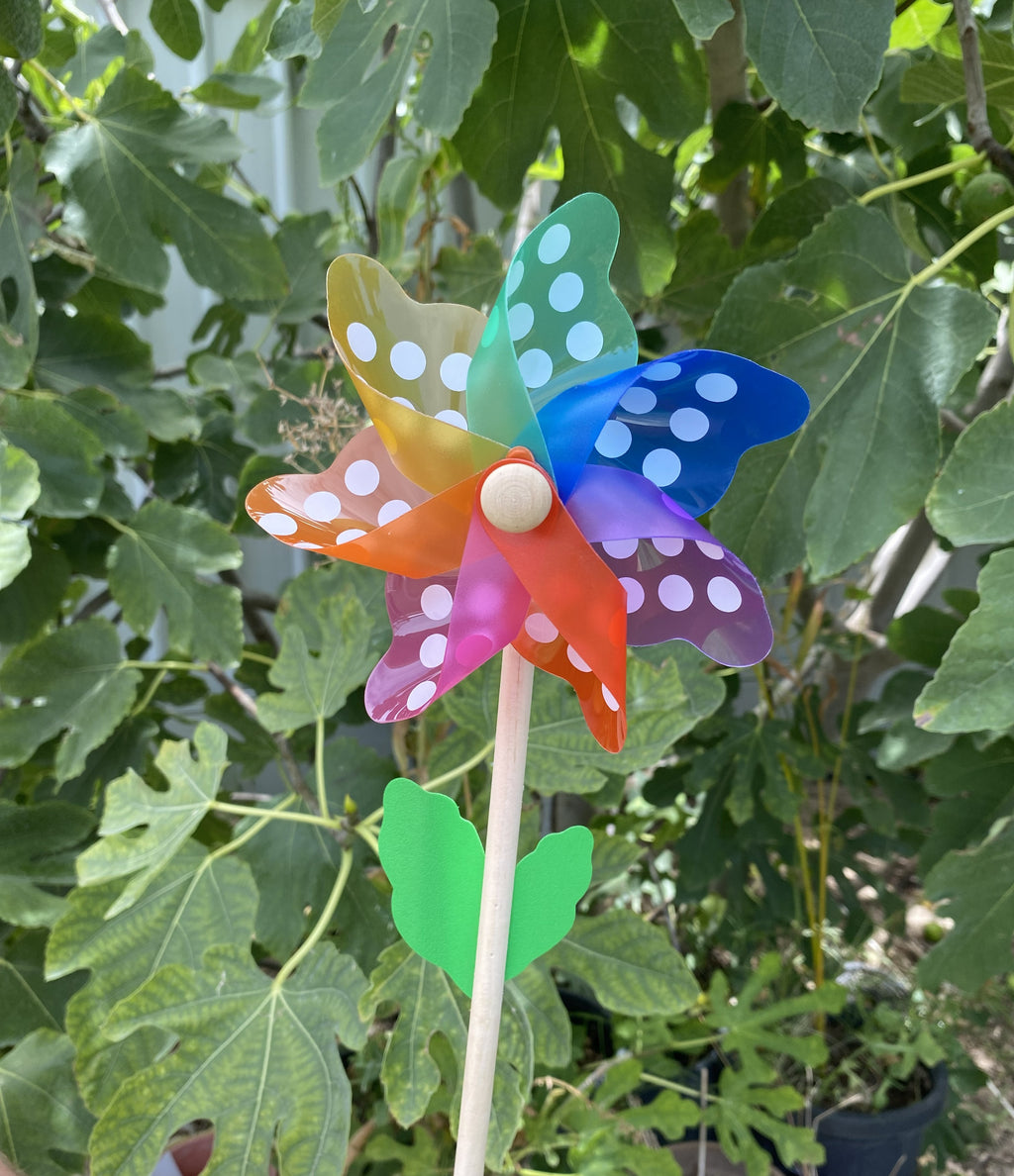 Rainbow Polka Dot Wooden Pinwheel