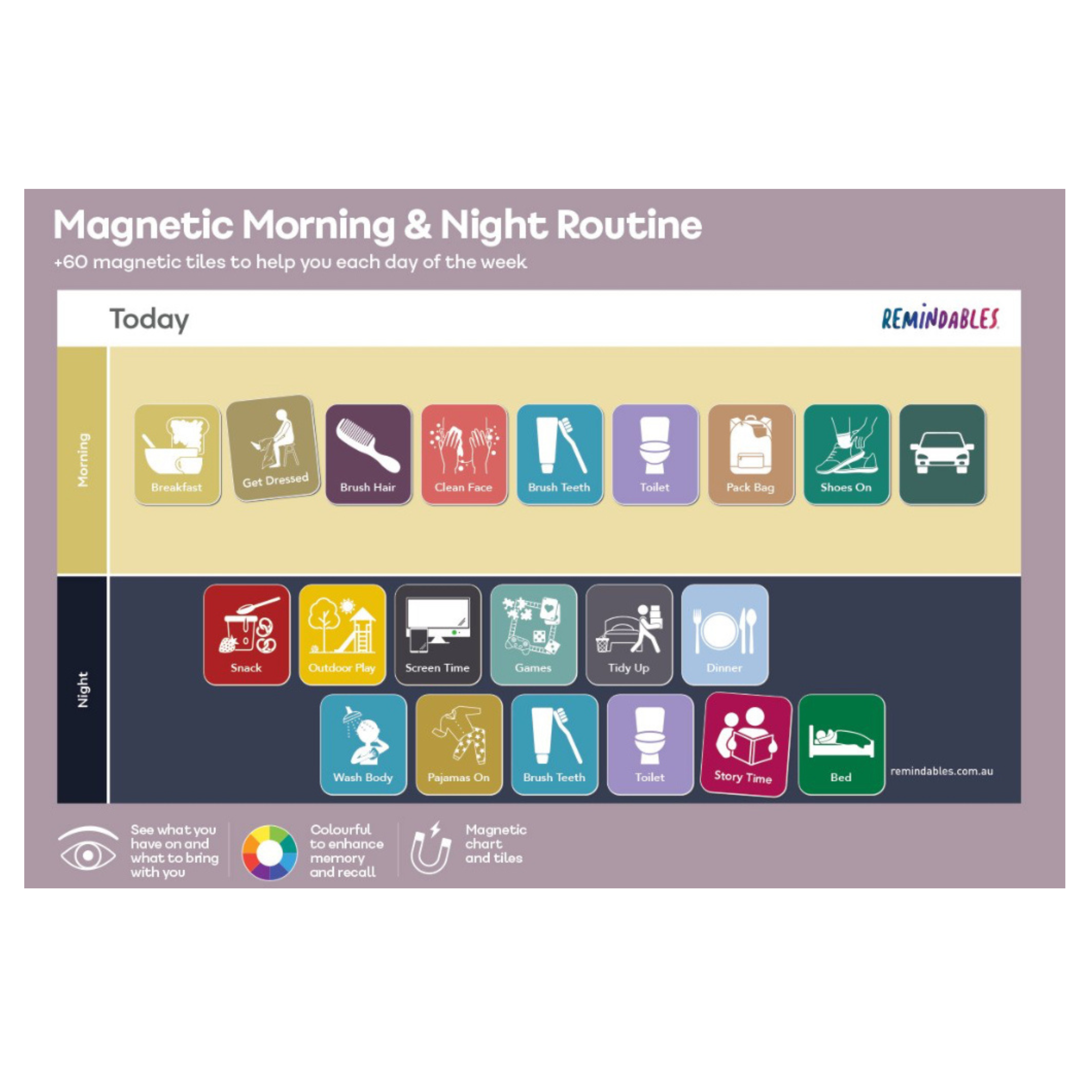 Magnetic Morning & Night Routine (30 Tiles + Chart)